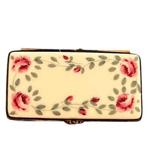 Vintage Limoges Roses and Buds Hinged Shoebox w/ Pink High Heels inside - RARE!